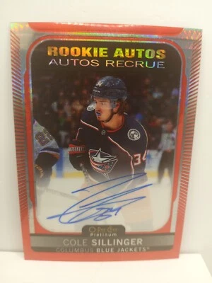 Cole Sillinger Red Prism Auto RC 2021-22 O Pee-Chee Platinum Hockey Blue Jackets - Image 1 of 2