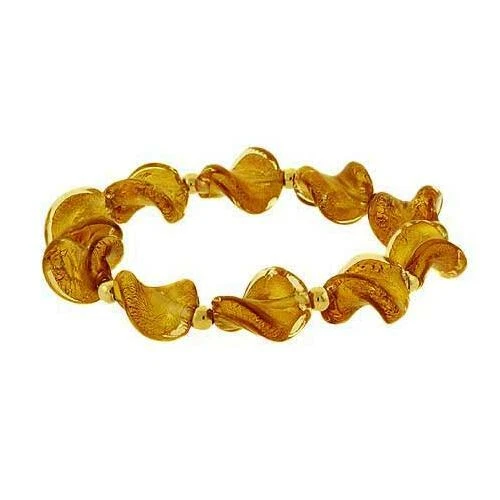 Brazalete elástico con cuentas brillantes de vidrio de lámina torcida champán oro de 18 quilates sobre plata Foto 1 de 1