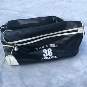 Track And Field Duffel Bag Black 4 Compartment Shoulder Strap Vintage - Picture 1 of 12