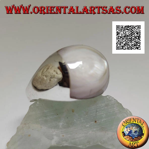 Anello in Argento 925‰ madreperla rettangolare bombata su montatura liscia - Immagine 1 di 1