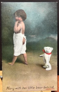 1908 Vintage Postcard Mary & her little Bear behind - Picture 1 of 2