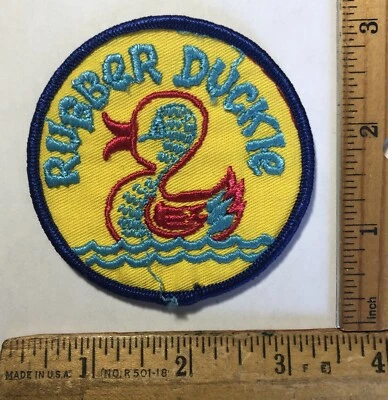 Vintage 1970s Rubber Duckie Sew On Embroidered Patch Hippie Duck Ducky Funny - Image 1 of 2