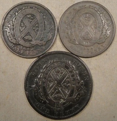 Lower Canada 1842 + 1844 Half Penny + 1842 Penny Tokens as Pictured - Image 1 of 2