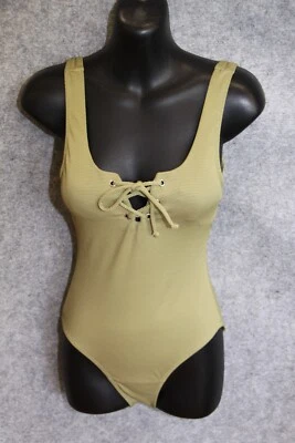 BADEANZUG SCHWIMMANZUG GRÖSSE 34 OLIV GRÜN STRUKTURIERT   PADS VORNE SCHNÜRUNG - Bild 1 von 3