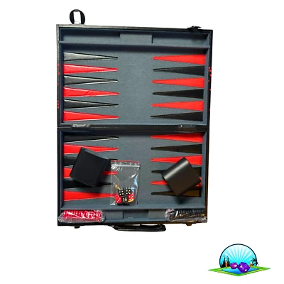 Großer Backgammon Kunstleder-Koffer -Rot schwarz  38 x 25 cm geschlossen - Bild 1 von 4