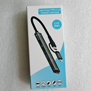 5-in-2 Type-C to USB/USB-C Hub TF/SD Card Charging Port Multi Splitter Adapter - Picture 1 of 4