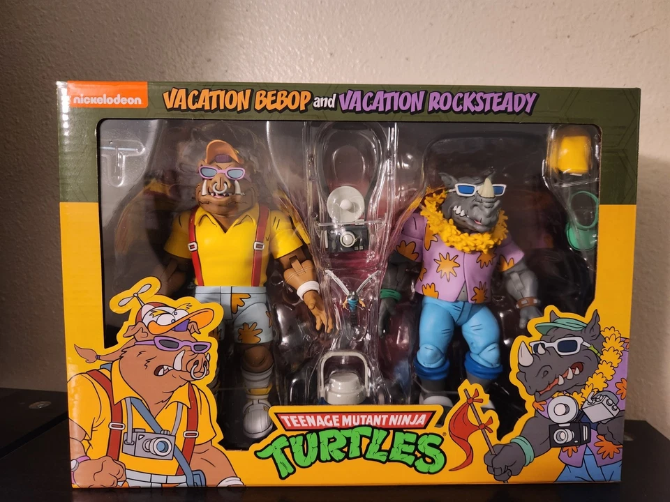 Neca Teenage Mutant Ninja Turtles VACATION BEBOP ROCKSTEADY Action Figure 2 Pack