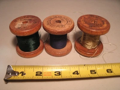 3 Old Vintage Wood Spools with Silk Thread ~ I.B. Silk Co. N.Y. & EMB  Supply - Image 1 of 3