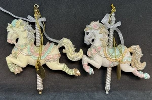 Set of 2 Katherines Collection Carousel Horse Marry Go Round Ornament Retired - Picture 1 of 18