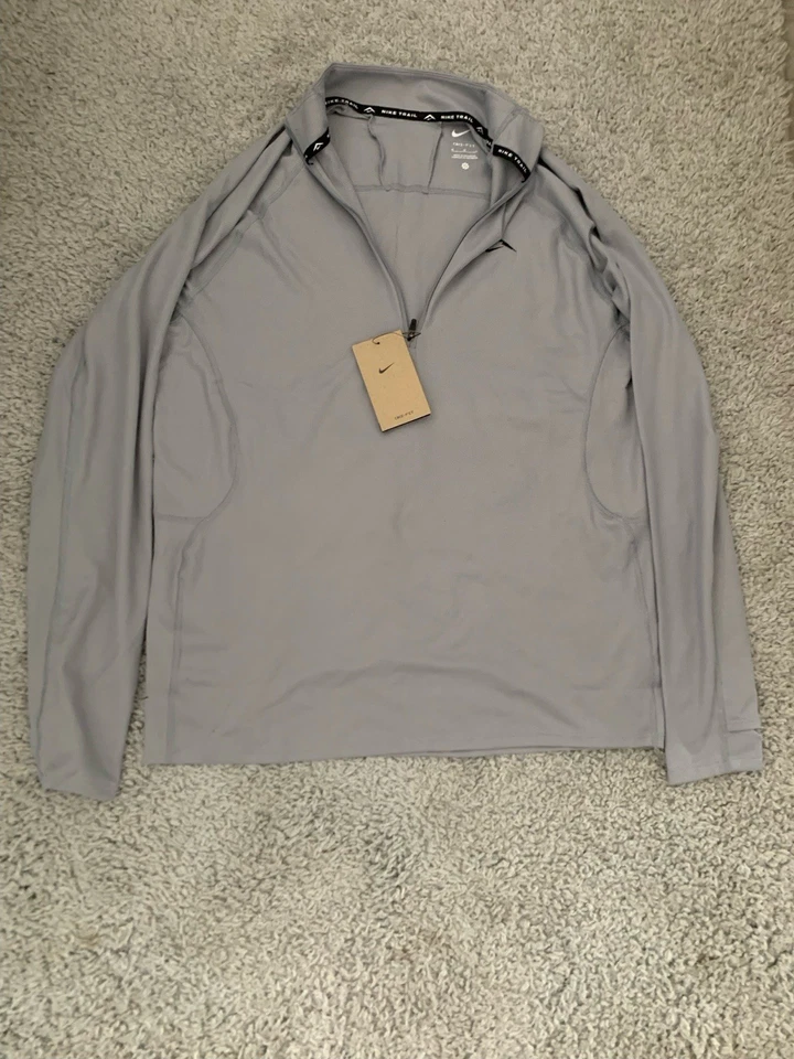 Nike Trail Dri-FIT 1/2-Zip Mid Layer Grey Running Top Mens Size Large FV9994-078
