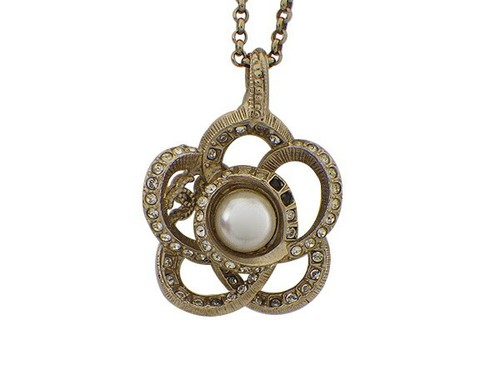CHANEL Collana Gp Perla Finta Strass Camelia Marca Cocco Scatola Inclusa Us