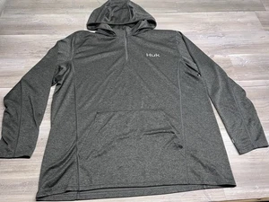 HUK Mens 1/4 Zip Pullover Lightweight Hooded Jacket Gray Size 2XL Long Sleeve - Picture 1 of 6