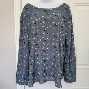 LOFT Langarm Bluse grau mit Federn Print Rücken am Ausschnitt Twist Detail Large - Bild 1 von 10