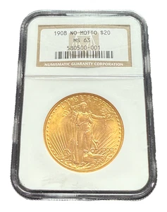 20 dólares de oro de Estados Unidos 1908 NGC MS63 doble águila Saint Gaudens - Imagen 1 de 2