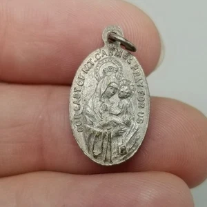 Vintage Herz Jesus Muttergottes Berg Karmel Medaille Anhänger oval silberfarben - Bild 1 von 7