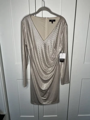 Guess Metallic Gold Long Sleeve Ruched Bodycon Dress NWT Women's Size 14 - Image 1 of 4