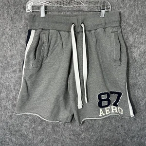 Vintage Aeropostale Shorts Mens Medium Gray Fleece Drawstring AERO 87 Logo 00s - Picture 1 of 8