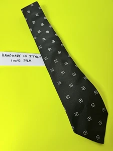 Krawatte Herren Handarbeit Italienisch 100% Seide Schwarz Geometrisch - Bild 1 von 6
