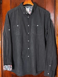 ESPRIT DK GRAY COTTON FLAX L/S SHIRT SLIM FIT FLORAL FLIP CUFFS XL - Picture 1 of 4