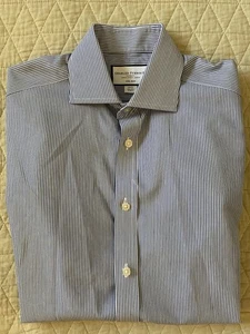 CHARLES TYRWHITT Slim Fit Fine Shirting Stripe Spread Collar Shirt in Blue 14.5 - Picture 1 of 6
