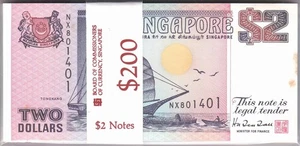 Mazuma *F2660 Singapore Ship 3rd Series $2 NX801401-500 UNC 100pcs stack *Foxing - Picture 1 of 3