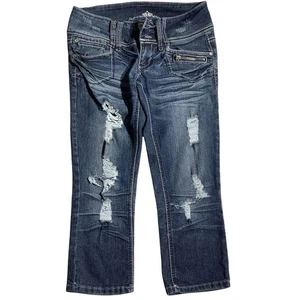 Almost Famous Distressed Denim Capris Kids – Capri, Distressed, Embellished - Picture 1 of 7