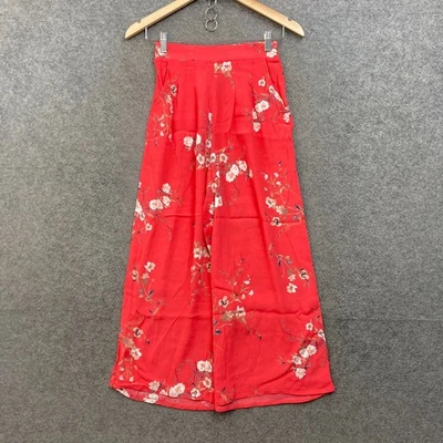 Pantalones Dotti Mujer 6 Rojo Floral Pierna Ancha Bolsillos Cintura Elástica Viscosa 10631 Foto 1 de 4
