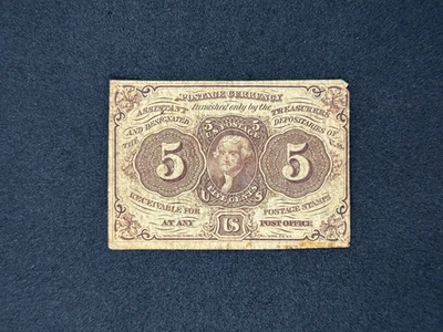 1862-63 US Fractional Currency 5 Cents First Issue Postage | Ungraded "AG-G" - Image 1 of 2