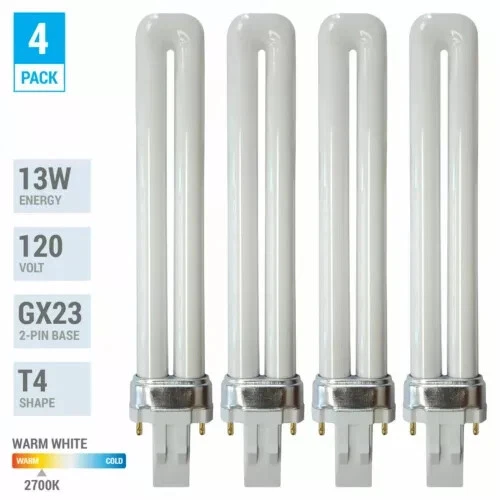 (4 Pack) West PLS13/27 CFL Plug-In 13W Watt T4 Bi 2-Pin GX23 2700K Soft White - Image 1 of 3