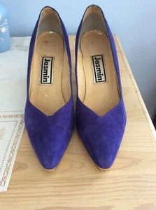 Jasmin-Blue/purple suede heels with gold design on heel, size 7.5 AA With box. - Picture 1 of 8