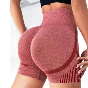 Women Yoga Shorts High Waist Workout Shorts Fitness Yoga Pink Sz L - Picture 1 of 5