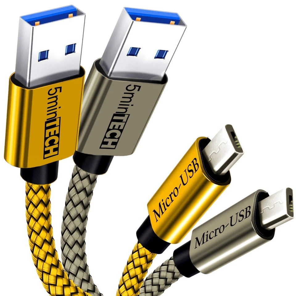 (2 Pack) USB Nylon Braided Cord Cable Charger for Smart phone (white+Gold) - Image 1 of 1