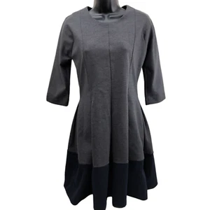 Gap Women's Dress Sz 4 Grey Black Pleated Bottom Back Zipper 3/4 Sleeves - Picture 1 of 7