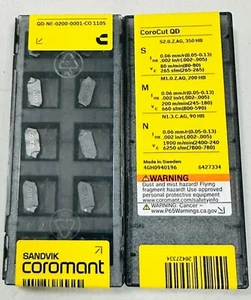 SANDVIK CoroCut® QD insert for parting QD-NE-0200-0001-CO 1105 SWEDEN NEW 10 pcs - Picture 1 of 5