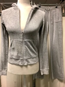 Juicy Couture Heather Grey Zip Up Hoodie Low Rise Straight Leg Pants 26 x 31 XS - Picture 1 of 15