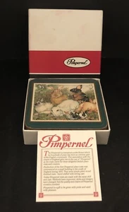 Set of 6 Pimpernel RABBITS Acrylic Square Cork Back COASTERS w/ Box England - Picture 1 of 7
