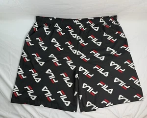 New Men’s Fila Black Logo All Over Print Drawstring Lounge Shorts 4XL - Picture 1 of 4