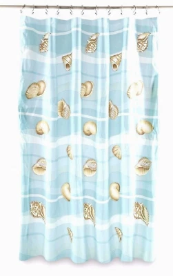 Cortina de ducha de vinilo a rayas náutica océano junto al mar impermeable baño regalo Foto 1 de 3