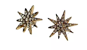 Vintage Earrings LC Lauren Conrad Stud Gold Metal Snowflake Cubic Zirconia - Picture 1 of 10