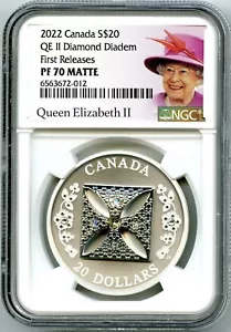 2022 $20 CANADA 1OZ SILVER PROOF NGC PF70 QUEEN ELIZABETH DIAMOND DIADEM CROWN - Picture 1 of 3