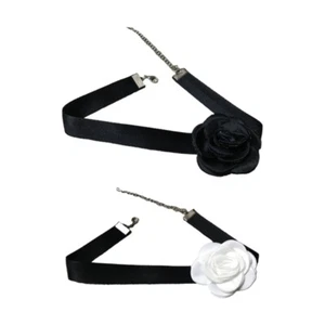 Black-Velvet Chain Cloth-Flower Choker Necklace Costume Party Prom Vampire - Picture 1 of 10