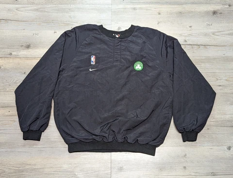 VTG Boston Celtics NBA Nike Team Windbreaker Jacket Men's Med Black Snap Button Cover
