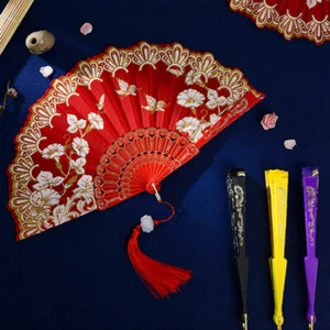 Folding Fan Silk Hand Fans Cloth Chinese Pocket Fan Wedding Party Favors FansX1 - Picture 1 of 28