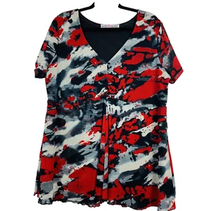 Wild Child Top Womens Plus Size 2XL Red Grey Black Short Sleeve Lined Tunic - Picture 1 of 12