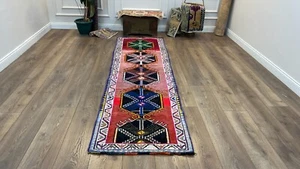 Alfombra roja, alfombra de corredor colorida, alfombra de corredor turca, alfombra de corredor vintage 2,8 x 9,5 pies - Imagen 1 de 10