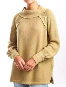 Free People Oversize Tunika Pullover Damen Gr. M lässig Waffelstrick Boho Strand - Bild 1 von 16