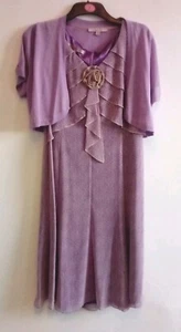 Jacques Vert Lilac Layered Chest Printed Dress Size UK 16 & Cardigan Set - Picture 1 of 14