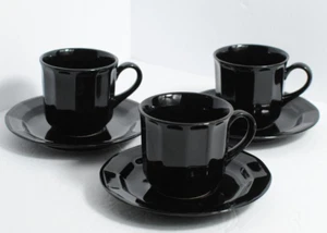 Black Century Stoneware Coffee Tea Cups Saucers Vintage Lot Service for 3 Japan - Picture 1 of 11
