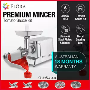 Flora Max 3400W Electric Meat Mincer Sausage and Kibbeh Maker Tomato Sauce Kit - Picture 1 of 14