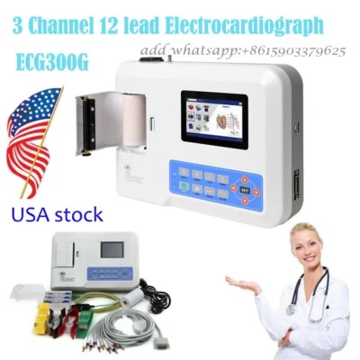 CONTEC Digital 3 Channel 12 lead ECG/EKG machine +printer Electrocardiograph - Image 1 of 4